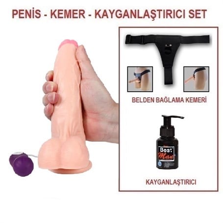  20,5 cm Belden Bağlamalı Titreşimli Realistik Dildo Penis Set - kadikoyseksshop.com