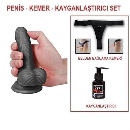 13 cm Belden Bağlamalı Realistik Dildo Zenci Penis Set - kadikoyseksshop.com