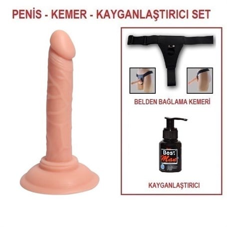 14 cm Belden Bağlamalı Realistik Testissiz Dildo Penis Set - kadikoyseksshop.com