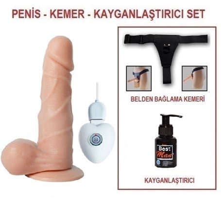 14,5 cm Belden Bağlamalı Titreşimli Realistik Dildo Penis Set - kadikoyseksshop.com