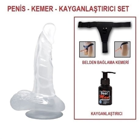 16,7 cm Belden Bağlamalı Şeffaf Realistik Damarlı Vantuzlu Dildo Penis - kadikoyseksshop.com