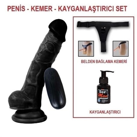 17 cm Belden Bağlamalı Titreşimli Realistik Dildo Zenci Penis Set - kadikoyseksshop.com