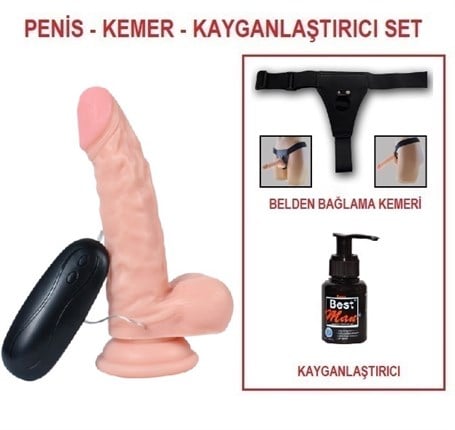 17 cm Belden Bağlamalı Titreşimli Realistik Dildo Penis Set - kadikoyseksshop.com