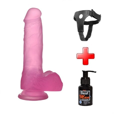 17,5 cm Belden Bağlamalı Şeffaf Realistik Damarlı Vantuzlu Pembe Dildo Penis - kadikoyseksshop.com