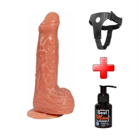 18 cm Belden Bağlamalı 360° Oynar Başlı Titreşimli Penis + Kemer + Kayganlaştırıcı Hediyeli - kadikoyseksshop.com