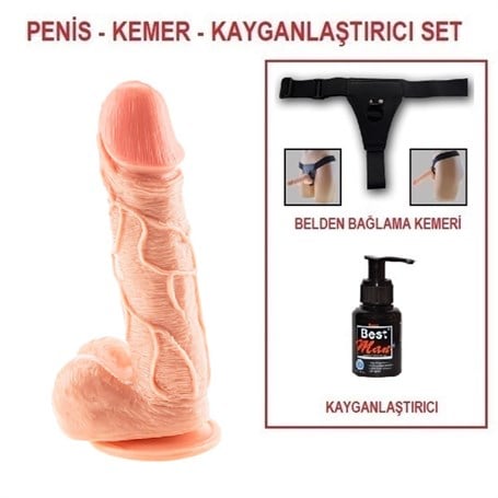 18 cm Belden Bağlamalı Realistik Damarlı Vantuzlu Dildo Penis - kadikoyseksshop.com