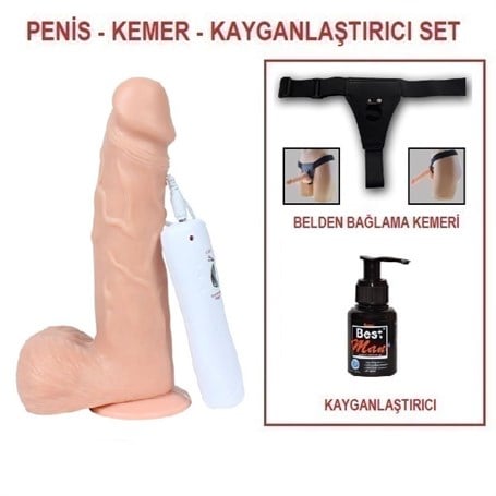 18 cm Belden Bağlamalı Titreşimli Realistik Dildo Penis Set - kadikoyseksshop.com