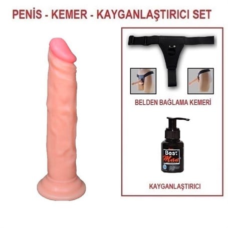 18,5 cm Belden Bağlamalı Realistik Testissiz Dildo Penis Set - kadikoyseksshop.com