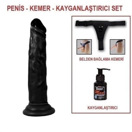 18,5 cm Belden Bağlamalı Realistik Testissiz Zenci Dildo Penis Set - kadikoyseksshop.com