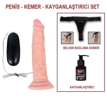 18,5 cm Belden Bağlamalı Titreşimli Realistik Testissiz Dildo Penis Set - kadikoyseksshop.com