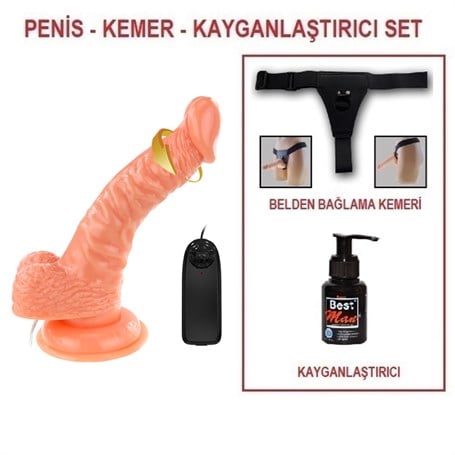 19 cm Belden Bağlamalı Gerçekçi Titreşimli Dildo Vibratör Penis Set - kadikoyseksshop.com