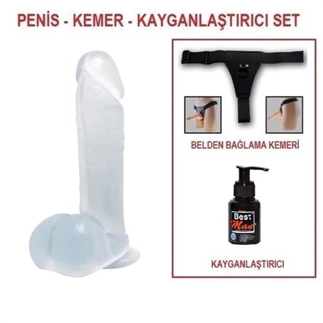 19 cm Belden Bağlamalı Şeffaf Realistik Damarlı Vantuzlu Dildo Penis - kadikoyseksshop.com