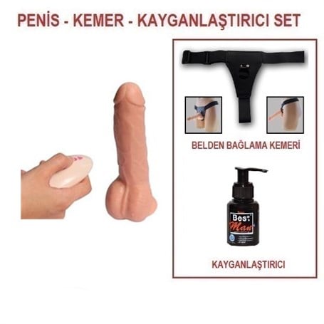 19 cm Belden Bağlamalı Titreşimli Realistik Dildo Penis Set - kadikoyseksshop.com