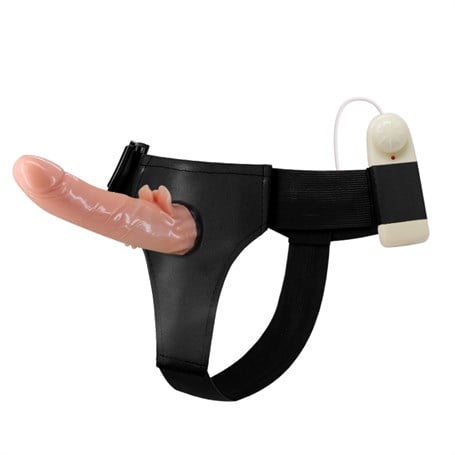 20 cm Belden Bağlamalı Oynar Başlı Titreşimli İçi Dolu Strapon Penis - kadikoyseksshop.com