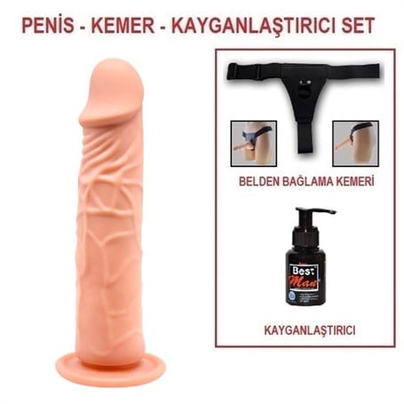 20 cm Belden Bağlamalı Realistik Vantuzlu Dildo Penis Set - kadikoyseksshop.com