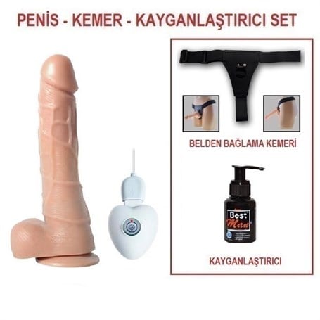 20 cm Belden Bağlamalı Titreşimli Realistik Dildo Penis Set - kadikoyseksshop.com