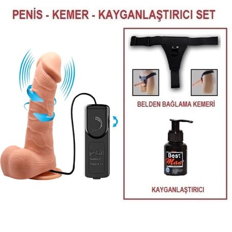 20 cm Kumandalı Belden Bağlamalı 360° Oynar Başlı Titreşimli Vibratör Realistik Penis Dildo - kadikoyseksshop.com