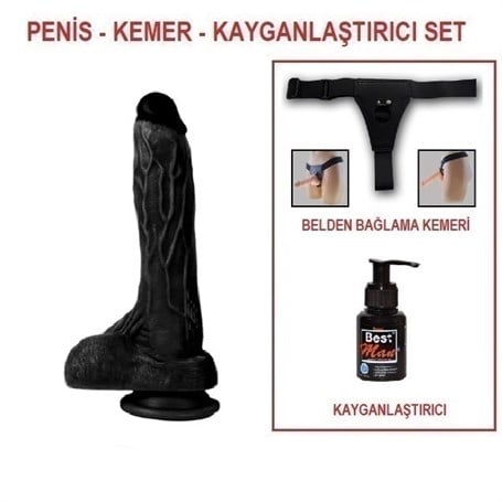 20,5 cm Belden Bağlamalı Realistik Dildo Zenci Penis Set - kadikoyseksshop.com