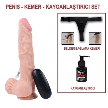 21 cm Belden Bağlamalı Titreşimli Realistik Dildo Penis Set - kadikoyseksshop.com