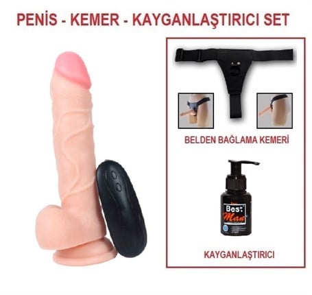 21 cm Belden Bağlamalı Titreşimli Realistik Dildo Penis Set - kadikoyseksshop.com