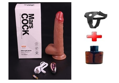 21 cm Belden Bağlamalı Manyetik Şarjlı Çift Katmanlı Uzaktan Kumandalı Titreşimli Silikon Penis - kadikoyseksshop.com