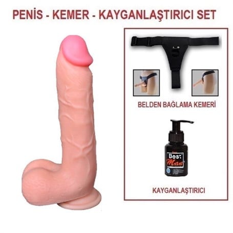 21 cm Realistik Kalın Dildo Penis Belden Bağlamalı Set - kadikoyseksshop.com