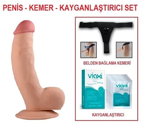 20 cm Belden Bağlamalı Realistik Dildo Penis Set - kadikoyseksshop.com