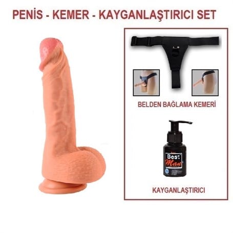 22 cm Belden Bağlamalı Çift Katmanlı Realistik Dildo Penis Set - kadikoyseksshop.com