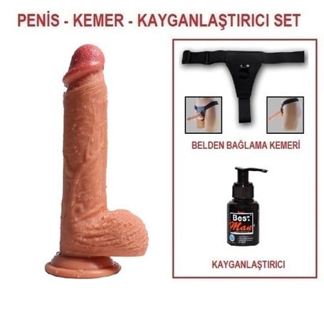 22 cm Belden Bağlamalı Çift Katmanlı Realistik Dildo Penis Set - kadikoyseksshop.com