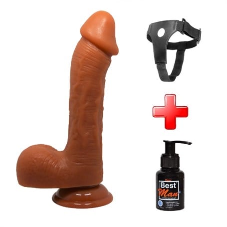 23,5 cm Realistik Vantuzlu Melez Dildo Penis + Kemer + Kayganlaştırıcı Hediyeli - kadikoyseksshop.com