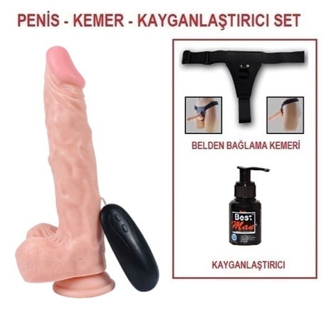 22,5 cm Belden Bağlamalı Gerçekçi Titreşimli Dildo Vibratör Penis - kadikoyseksshop.com