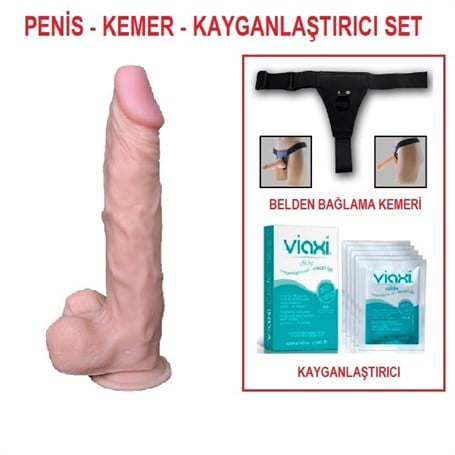 22,5 cm Realistik Dildo Penis Belden Bağlamalı Set - kadikoyseksshop.com