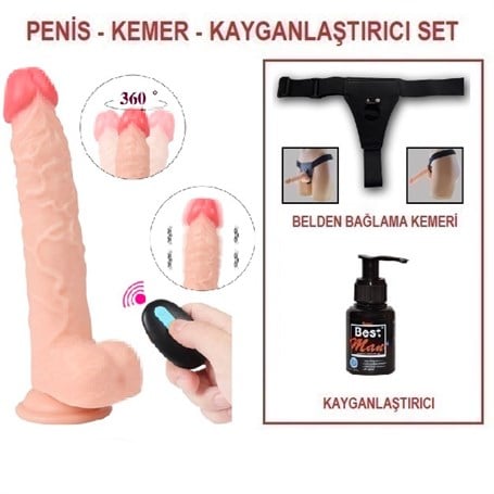 23 cm Belden Bağlamalı Titreşimli Realistik Dildo Penis Set - kadikoyseksshop.com