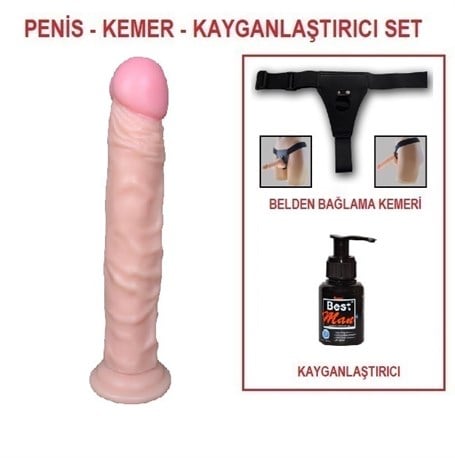 24 cm Belden Bağlamalı Realistik Testissiz Dildo Penis Set - kadikoyseksshop.com