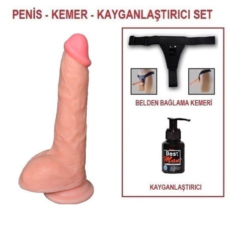 24,5 cm Belden Bağlamalı Realistik Dildo Penis Set - kadikoyseksshop.com