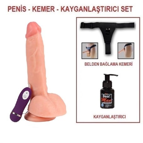 24,5 cm Belden Bağlamalı Titreşimli Realistik Dildo Penis Set - kadikoyseksshop.com