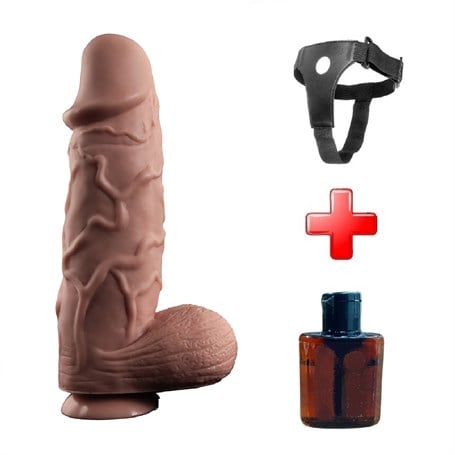 25 cm Belden Bağlamalı Yeni Nesil Realistik Penis + Kemer + Kayganlaştırıcı Hediyeli - kadikoyseksshop.com