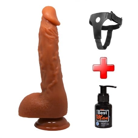 25,2 cm Realistik Vantuzlu Melez Dildo Penis + Kemer + Kayganlaştırıcı Hediyeli - kadikoyseksshop.com