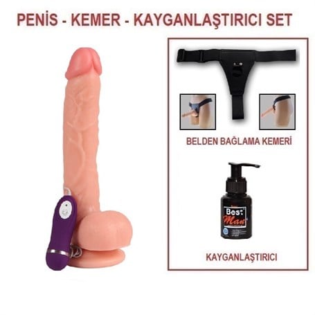 26 cm Belden Bağlamalı Titreşimli Realistik Dildo Penis Set - kadikoyseksshop.com