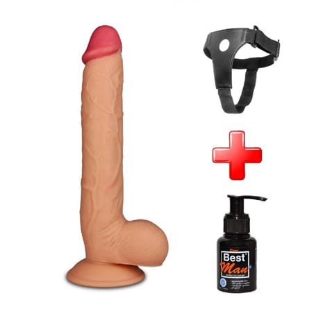 27,5 cm Belden Bağlamalı Yeni Nesil Realistik Penis + Kemer + Kayganlaştırıcı Hediyeli - kadikoyseksshop.com