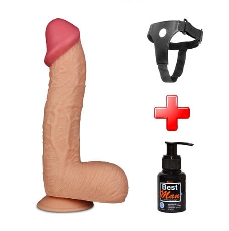 28,5 cm Belden Bağlamalı Yeni Nesil Realistik Penis + Kemer + Kayganlaştırıcı Hediyeli - kadikoyseksshop.com