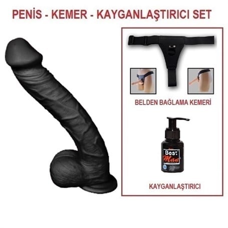 33 cm Belden Bağlamalı Realistik Dev Zenci Penis Set - kadikoyseksshop.com