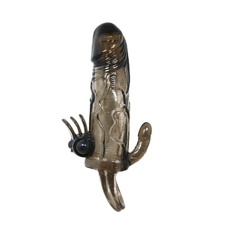 4 cm Uzatmalı Anal Vajinal ve Klitoral Uyarıcılı Titreşimli Penis Kılıfı - kadikoyseksshop.com