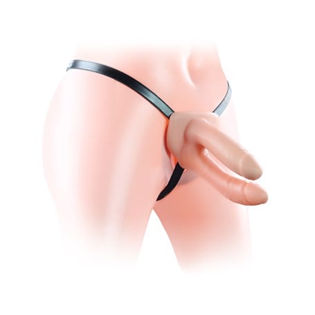 Belden Bağlamalı 12,5 cm İçi Boş İkili Çatal Strapon Penis - kadikoyseksshop.com