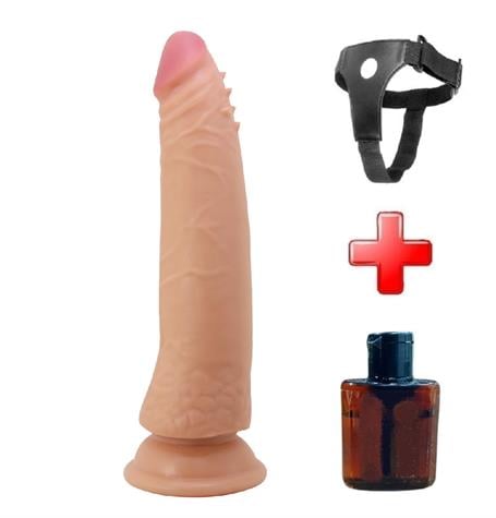 Belden Bağlamalı 21 cm Yeni Nesil Çift Katmanlı Realistik Vantuzlu Testissiz Dildo Penis - Kable - kadikoyseksshop.com
