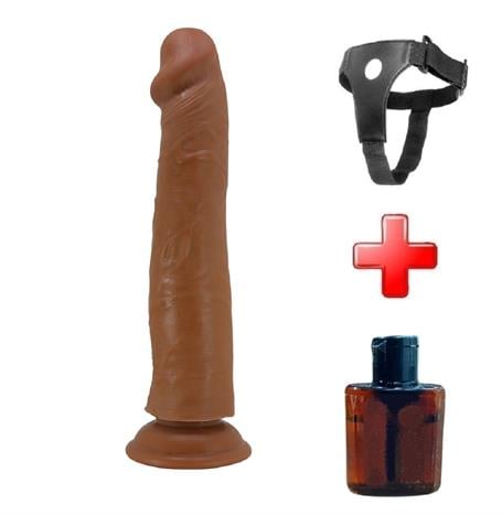 Belden Bağlamalı 25,4 cm Yeni Nesil Çift Katmanlı Realistik Vantuzlu Testissiz Melez Dildo Penis - Sharife - kadikoyseksshop.com