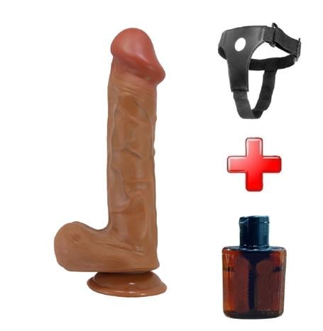 Belden Bağlamalı 26 cm Yeni Nesil Çift Katmanlı Realistik Vantuzlu Melez Dildo Penis - Berkrisi - kadikoyseksshop.com