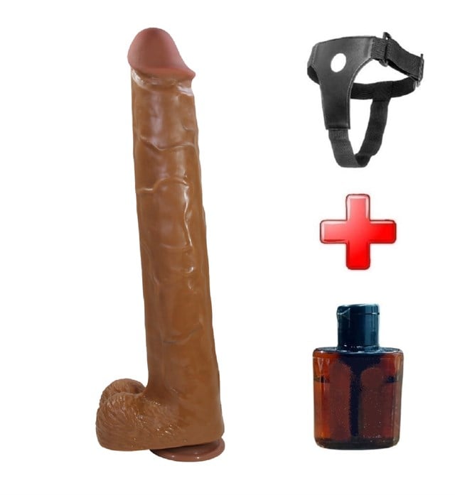 Belden Bağlamalı 40 cm Realistik Vantuzlu Melez Dildo Penis - Pat
