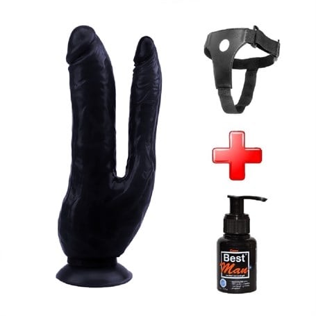 Belden Bağlamalı İki Uçlu Vantuzlu Realistik Çatal Zenci Dildo Penis - kadikoyseksshop.com