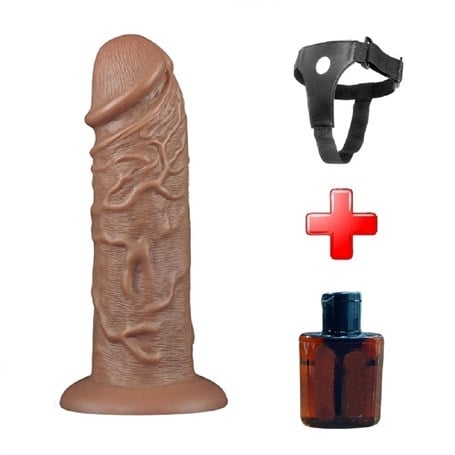 Belden Bağlamalı Yeni Nesil Çift Katmanlı 26,6 cm Realistik Kalın Dildo Melez Penis - kadikoyseksshop.com